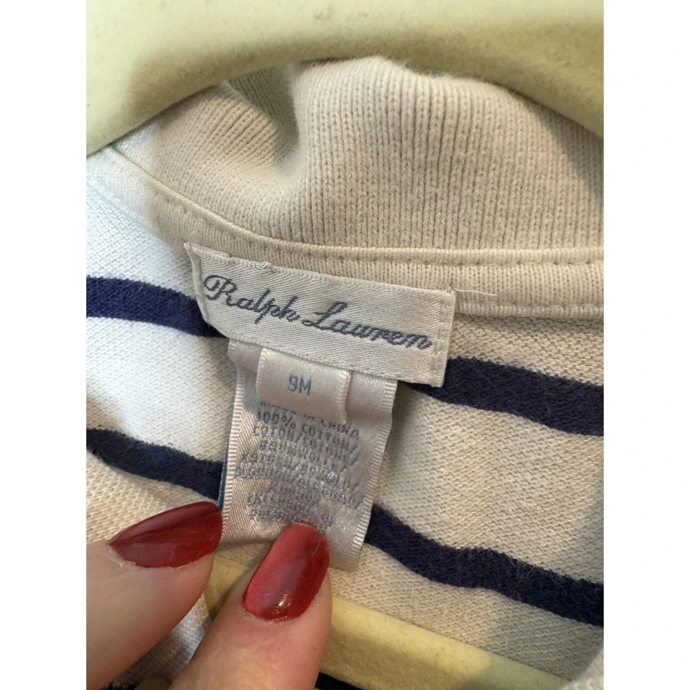 Ralph Lauren Footed Coverall Baby Boys 6-9 Months White Navy‎ Stripe One Piece